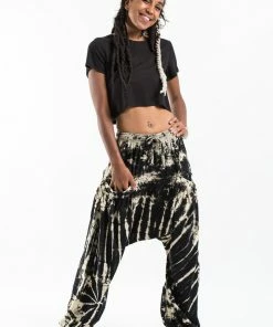 HaremPants.com Tie Dye Cotton Women Harem Pants In Black White Women's
