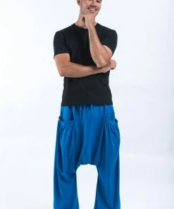 HaremPants.com Men's Cotton Men Harem Pants In Solid Blue