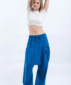 HaremPants.com Cotton Women Harem Pants In Solid Blue