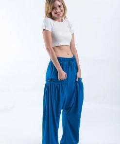HaremPants.com Cotton Women Harem Pants In Solid Blue
