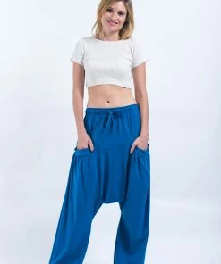 HaremPants.com Cotton Women Harem Pants In Solid Blue