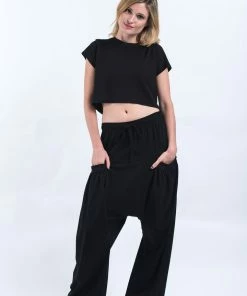HaremPants.com Women's Cotton Women Harem Pants In Solid Black