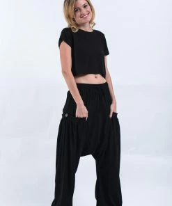 HaremPants.com Women's Cotton Women Harem Pants In Solid Black