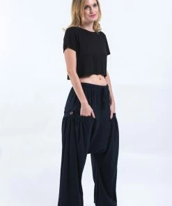 HaremPants.com Low Cut Cotton Women Harem Pants In Solid Navy