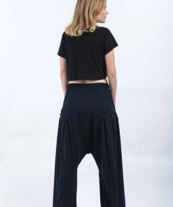 HaremPants.com Low Cut Cotton Women Harem Pants In Solid Navy