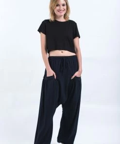 HaremPants.com Low Cut Cotton Women Harem Pants In Solid Navy