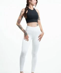 HaremPants.com Solid Color Tie Dye Cotton Leggings In White