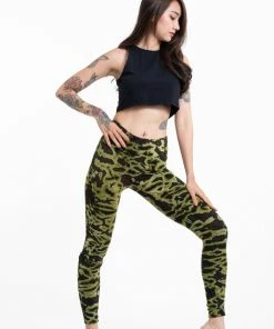 HaremPants.com Marble Tie Dye Cotton Leggings In Olive Women's