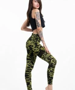 HaremPants.com Marble Tie Dye Cotton Leggings In Olive Women's