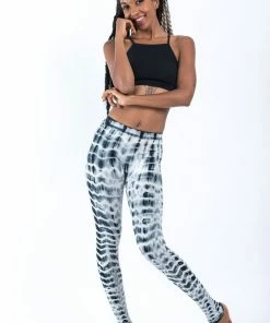 HaremPants.com Melting Stripes Tie Dye Cotton Leggings In Gray Women's