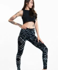 HaremPants.com Diamond Tie Dye Cotton Leggings In Black