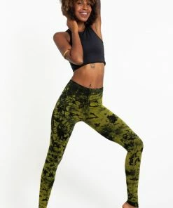 HaremPants.com Shatter Tie Dye Cotton Leggings In Olive Women's