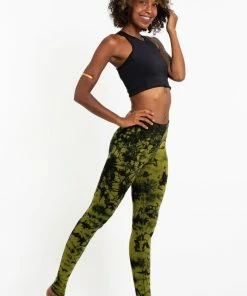 HaremPants.com Shatter Tie Dye Cotton Leggings In Olive Women's