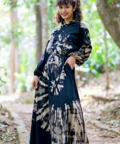 HaremPants.com Tie Dye Long Sleeve Maxi Dress In Black