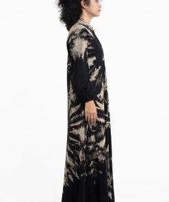 HaremPants.com Tie Dye Long Sleeve Maxi Dress In Black