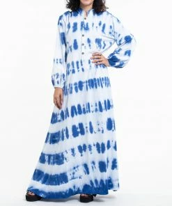 HaremPants.com Women's Tie Dye Long Sleeve Maxi Dress In Blue