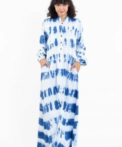 HaremPants.com Women's Tie Dye Long Sleeve Maxi Dress In Blue