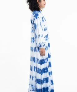 HaremPants.com Women's Tie Dye Long Sleeve Maxi Dress In Blue