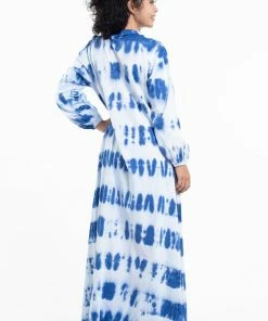 HaremPants.com Women's Tie Dye Long Sleeve Maxi Dress In Blue