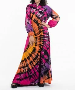 HaremPants.com Women's Tie Dye Long Sleeve Maxi Dress In Festival Black