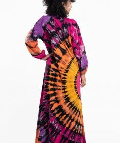 HaremPants.com Women's Tie Dye Long Sleeve Maxi Dress In Festival Black