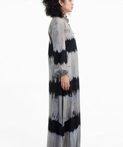 HaremPants.com Tie Dye Long Sleeve Maxi Dress In Gray