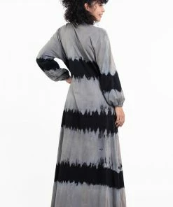 HaremPants.com Tie Dye Long Sleeve Maxi Dress In Gray