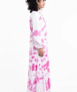 HaremPants.com Tie Dye Long Sleeve Maxi Dress In Pink