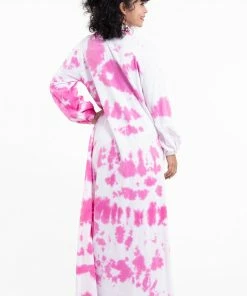 HaremPants.com Tie Dye Long Sleeve Maxi Dress In Pink