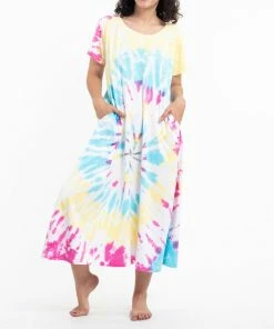 HaremPants.com Tie Dye Loose Midi Dress In Lollipop Women's
