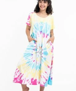 HaremPants.com Tie Dye Loose Midi Dress In Lollipop Women's