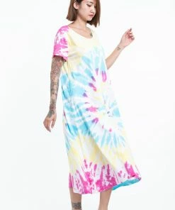 HaremPants.com Tie Dye Loose Midi Dress In Lollipop Women's