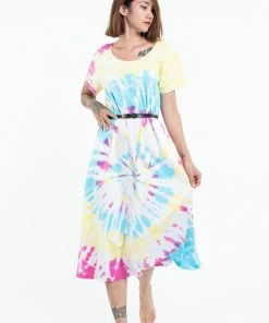 HaremPants.com Tie Dye Loose Midi Dress In Lollipop Women's