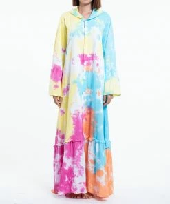 HaremPants.com Women's Tie Dye Hoodie Long Sleeve Maxi Dress In Cotton Candy