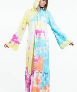 HaremPants.com Women's Tie Dye Hoodie Long Sleeve Maxi Dress In Cotton Candy