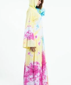HaremPants.com Women's Tie Dye Hoodie Long Sleeve Maxi Dress In Cotton Candy