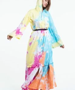 HaremPants.com Women's Tie Dye Hoodie Long Sleeve Maxi Dress In Cotton Candy