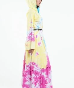 HaremPants.com Women's Tie Dye Hoodie Long Sleeve Maxi Dress In Cotton Candy