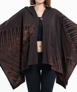 HaremPants.com Tie Dye Cotton Hooded Poncho Jacket In Black 04