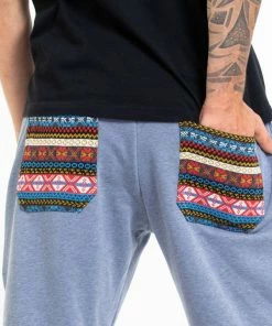 HaremPants.com Women's Men's Terry Shorts With Aztec Pockets In Light Blue