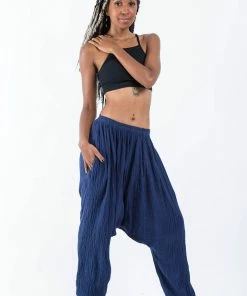 HaremPants.com Women's Crinkled Hill Tribe Cotton Harem Pants In Navy