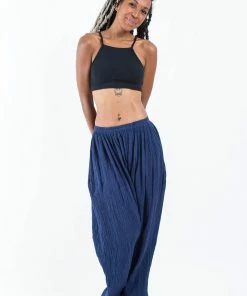 HaremPants.com Women's Crinkled Hill Tribe Cotton Harem Pants In Navy