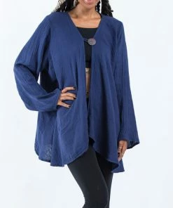 HaremPants.com Women's Crinkled Hill Tribe Cotton Cardigan In Navy