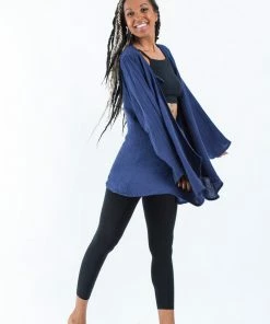 HaremPants.com Women's Crinkled Hill Tribe Cotton Cardigan In Navy