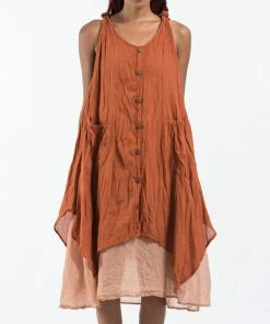 HaremPants.com Crinkled Hill Tribe Cotton Tank Dress In Brick Women's