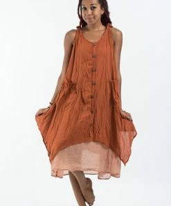 HaremPants.com Crinkled Hill Tribe Cotton Tank Dress In Brick Women's