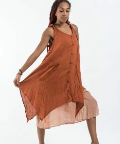HaremPants.com Crinkled Hill Tribe Cotton Tank Dress In Brick Women's
