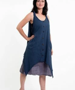 HaremPants.com Crinkled Hill Tribe Cotton Tank Dress In Navy