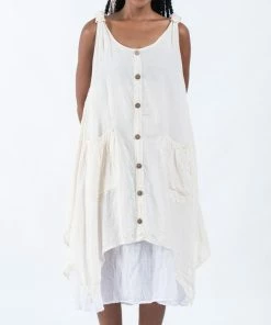 HaremPants.com Women's Crinkled Hill Tribe Cotton Tank Dress In Off White