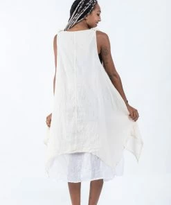 HaremPants.com Women's Crinkled Hill Tribe Cotton Tank Dress In Off White